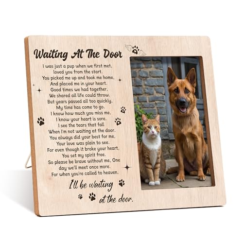 Pet Memorial Photo Frame - Waiting At The Door Dog Wooden Tabletop Picture Frame - Sympathy Memorial Gifts For Loss Of Dog Cat Owner - In Loving Memory Frame Favors -10