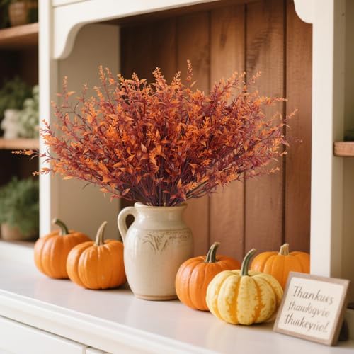 RECUTMS Outdoor Faux Plant Fall Fake Plant UV Resistant Artificial Greenery - color: Brown, size: 8 Bundles