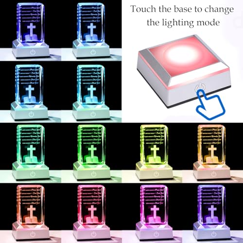 Movdyka 3D Crystal Christian Gifts for Women Men Faith, Inspirational Bible Verse Religious Gift Keepsake with Colorful LED Night Light, Get Well Spiritual Gifts Ideas for Birthday - color: Bible Verse（Happy moment）