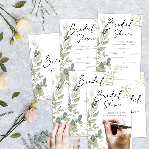 Bridal Shower Invitations, 25 Eucalyptus Invites with Envelopes for Bridal Shower Reception Engagement Party, Greenery Wedding Party Cards - A03 - style: Greenery 3