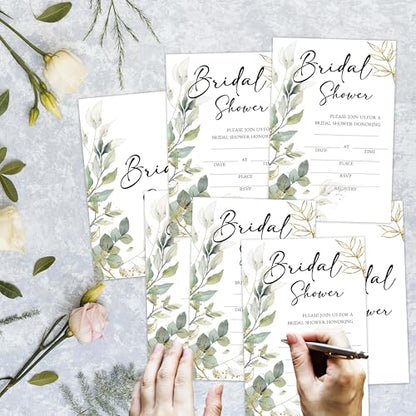 Bridal Shower Invitations, 25 Eucalyptus Invites with Envelopes for Bridal Shower Reception Engagement Party, Greenery Wedding Party Cards - A03 - style: Greenery 3