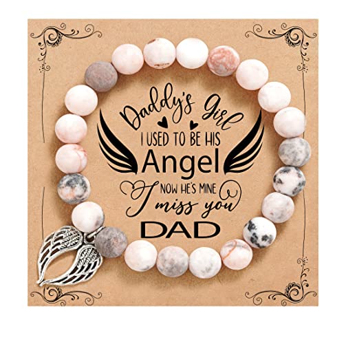 QWNHONEY Memorial Gifts for Loss of Loved Sympathy Remembrance In Memory of Mother Father Pet Bereavement Grief Pink Red Beads Bracelet with Angle Wings Jewelry Gifts for Women - style: Pink-Wings-I was always his angel, now he's mine