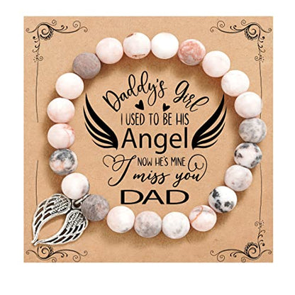 QWNHONEY Memorial Gifts for Loss of Loved Sympathy Remembrance In Memory of Mother Father Pet Bereavement Grief Pink Red Beads Bracelet with Angle Wings Jewelry Gifts for Women - style: Pink-Wings-I was always his angel, now he's mine