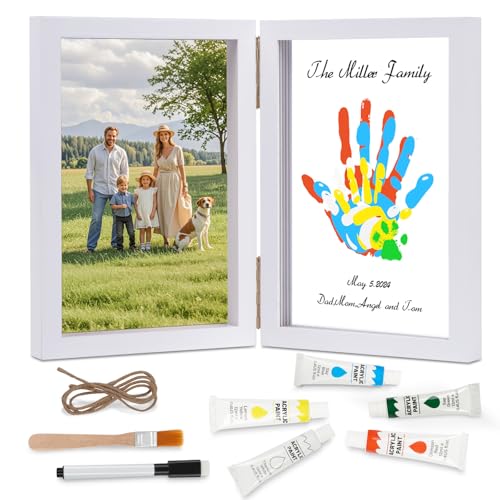Family Handprint Kit, DIY Baby Hand and Footprint Handmade Keepsake Wooden Frame, Family Gifts with 5 Non-Toxic Baby-Safe Paint, Ideas Gift for New Parents, Grandparents, Father's Day, Mother's Day - color: White, size: 4 Pages Acrylic Boards