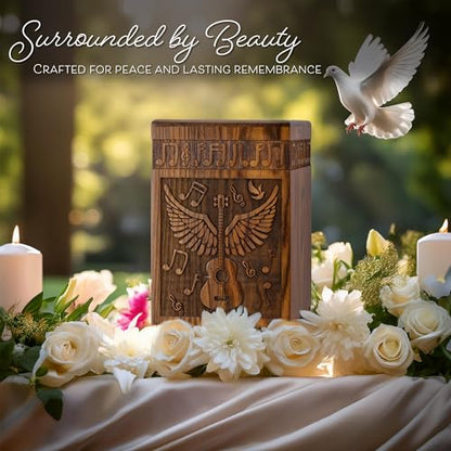 Guitar Wings Wooden Urn for Human Ashes, Medium 115 Cu in, Rosewood - color: Rosewood, size: Medium (115 lbs)