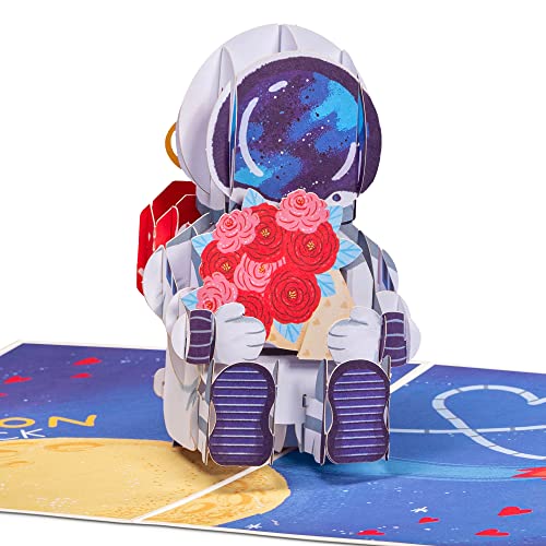 Paper Love 3D Love Astronaut Pop Up Card, Gift for Birthday, Wedding, Anniversary, Thank You, Get Well, Valentines Day, Mothers Day & All Occasions, 5" x 7" Includes Envelope and Note Tag - color: Love Astronaut