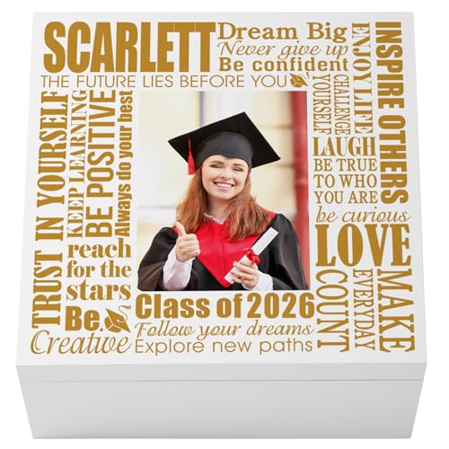 Let's Make Memories Personalized Keepsake Box - For Graduation - Photo - Class of 2026 or Any Year - Graduate Memento Box - Customized for Any Grad and School - 6" Hx12 Sq - Dream Big Photo - Gold - color: Gold - Dream Big Photo