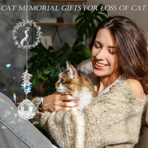 Hegelda Cat Memorial Gifts for Loss of Cat Crystal Suncatcher Ornaments | Pet Sympathy Gifts Stained Glass Decor, Remembrance Keepsake, In Loving Memory Passing Gift - style: Cat