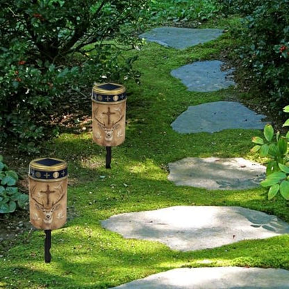 Poceacles Solar Outdoor Lights Solar Grave Lights Solar Cemetery Candles LED Automatic Flameless Candles Cemetery Outdoor Solar Lights for Loss of Dad, Deer Cross Dove of Peace Retro - color: Deer Cross Dove of Peace Retro