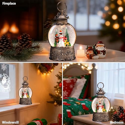 Christmas Snow Globes Lantern with Music, Snowman Snow Globes with Swirling Glitter Effects, USB/Battery Powered with 6-Hour Timer, Christmas Decorations - color: Snowman