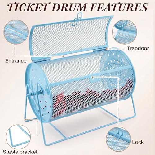 Teenyyou Raffle Drum Holds 600 Tickets, Metal Ticket Wheel Spinner with Stand, Raffle Tickets Cage for Games Events, Parties, School Drawings(Integrated Rotary,Blue,7.09" X 4.72", Small) - color: Blue, size: 7.09" X 4.72", Small, style: Integrated Rotary