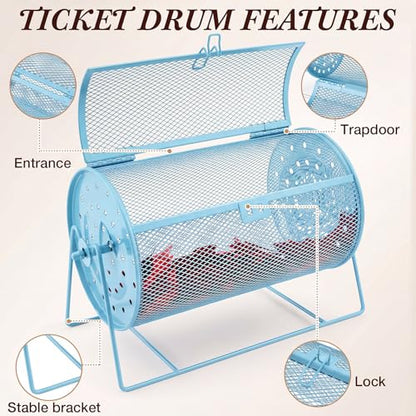 Teenyyou Raffle Drum Holds 600 Tickets, Metal Ticket Wheel Spinner with Stand, Raffle Tickets Cage for Games Events, Parties, School Drawings(Integrated Rotary,Blue,7.09" X 4.72", Small) - color: Blue, size: 7.09" X 4.72", Small, style: Integrated Rotary