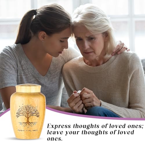 Beeveer 4 Sets Small Urn for Human Ashes Mini Urns with Tree Pattern Engraved Biodegradable Bamboo Cremation Urns for Pet Ashes with Black Velvet Bags