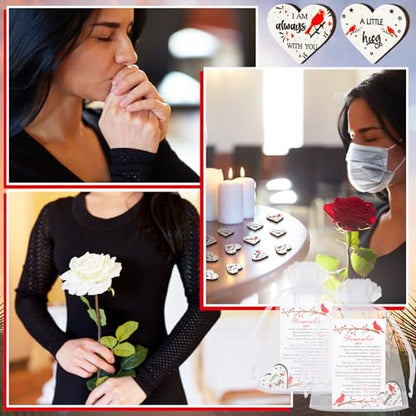 Yousoontic 120 Sets Funeral Favors Celebration of Life Decorations Cardinal Memorial Angel Sign Heart Pocket Hug Token with Prayer Card Organza Bag for Guests Funeral Cardinal Memorial Gifts