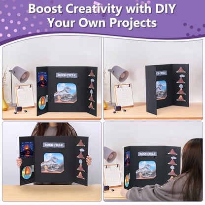 AKONEGE 3 Pack Medium Trifold Poster Board 26" x 16" Tri Fold Poster Boards Black Corrugated Cardboard Project Boards for Presentations, School Projects, Science Fair, Exhibition Event Display - size: 26" x 16" (Medium)