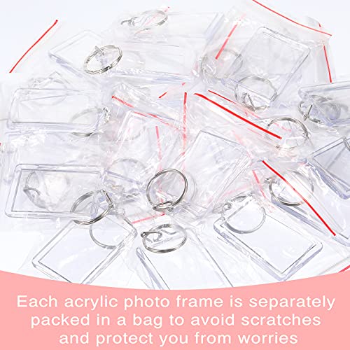 Yaomiao 50 Pcs Acrylic Photo Frame Keychain Holder 1.3 x 2 Inch Photo Picture Insert Blank Keyring for DIY Craft