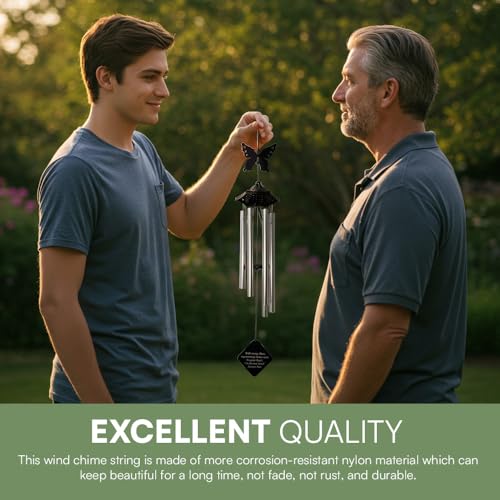 Memorial Wind Chimes for Loss of Loved One, Sympathy Gift, Outdoor Wind Chimes, Silver, 33 Inch