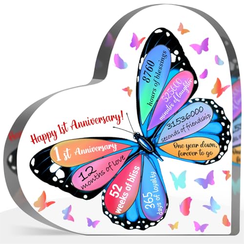 Butterfly Acrylic Sign - 1 Year Anniversary Keepsake for Couples, Wedding Decoration - style: 1st Anniversary
