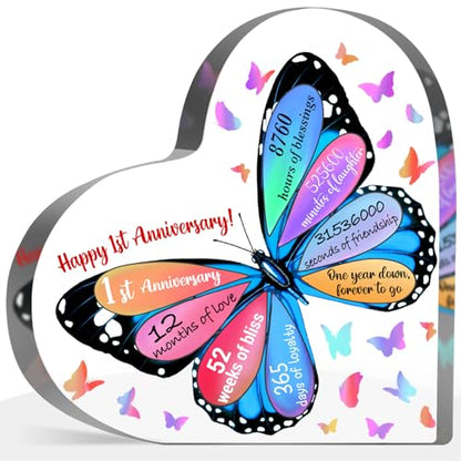 Butterfly Acrylic Sign - 1 Year Anniversary Keepsake for Couples, Wedding Decoration - style: 1st Anniversary