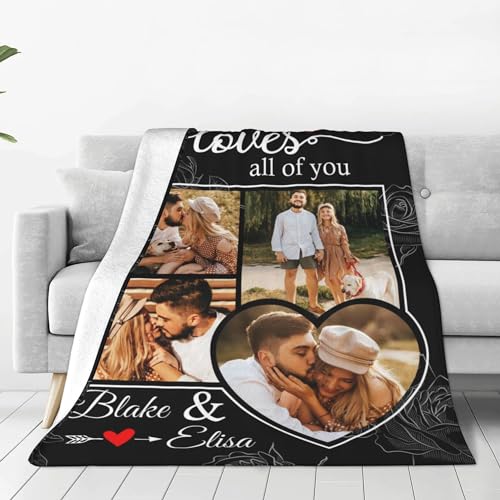 Custom Couple Blanket with 4 Pictures Personalized Photo Collage Throw Blanket with Name All of me Loves All of You Blanket Anniversary Valentine's Day Gift for Husband Wife Boyfriend Girlfriend - color: Style 33