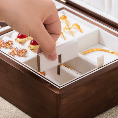 Black Walnut Wooden Jewelry Box, 2 Layer Necklace Organizer Case for Women - color: 2 Layer