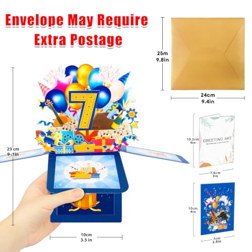 GREETING ART 7th Birthday Pop Up Card,Happy 7 Years Old Birthday Card - color: 7th