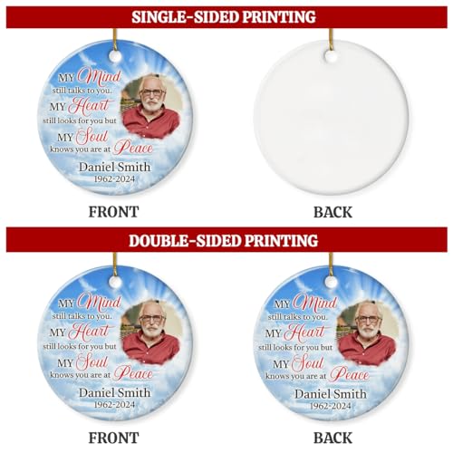 Personalized Memorial Ornaments Custom Photo Picture Ceramic Christmas Ornament in Loving Memory Xmas Tree Decorations Remembrance Sympathy Keepsake Bereavement Loss Loved Ones Gifts