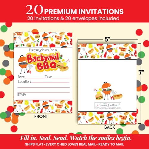Amanda Creation Backyard BBQ Party Fill In Invitations set of 20 with envelopes. Perfect for Summer parties, graduation, family reunions, barbeques and more… - style: Backyard BBQ