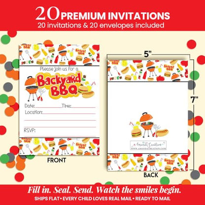 Amanda Creation Backyard BBQ Party Fill In Invitations set of 20 with envelopes. Perfect for Summer parties, graduation, family reunions, barbeques and more… - style: Backyard BBQ