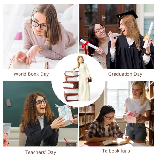 Book Lovers Gifts for Women,Hand-Painted Sculpted Reading Women Figurines | Library Bookshelf Decor for Readers, Graduates, Students, Teachers, Living Room Desk Office Decoration - style: Reading girl