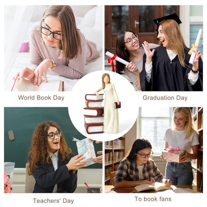 Book Lovers Gifts for Women,Hand-Painted Sculpted Reading Women Figurines | Library Bookshelf Decor for Readers, Graduates, Students, Teachers, Living Room Desk Office Decoration - style: Reading girl
