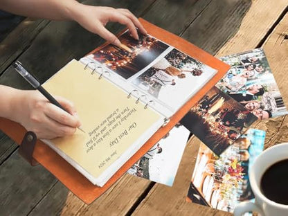 Photo Album 4x6 200 Pockets, Genuine Leather Photo Albums 200 Photos with Writing Space 30 Writing Paper, Family Wedding Travel Kids Graduation Ultrasound Baby Picture Album Scrapbook, Mother Gifts - color: Brown-Rose, size: 200 Photos