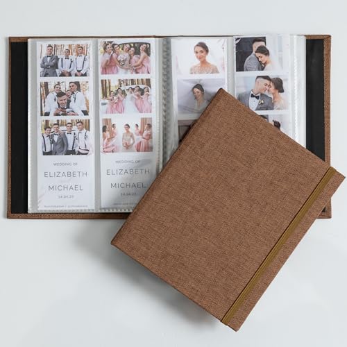 Hardcover Linen Photo Booth Photo Album - For Wedding or Party - Holds 80 Photobooth 2x6 Photo Strips - Slide In (UMBER BROWN, 2X6) - color: UMBER BROWN