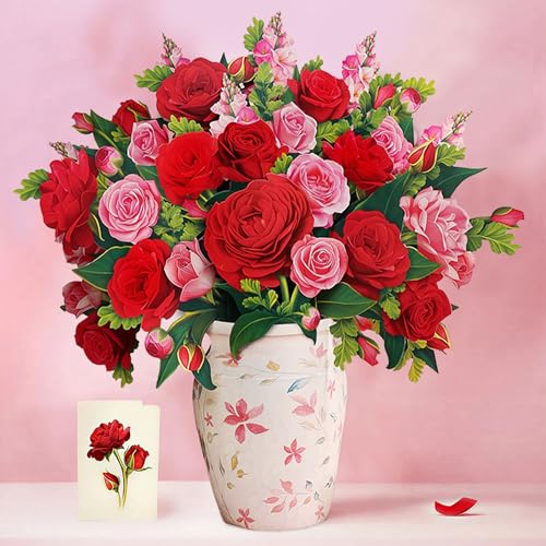 Freshcut Paper Grande Blooming Roses 20.5 Inch Life-Sized 3D Pop Up Cards – Anniversary, Valentine's Day, Mothers Day, Thank You, Gifts for Mom and Her – Includes Notecard and Envelope - color: Blooming Roses, size: Grande