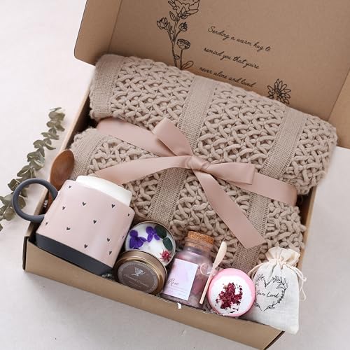 Get Well Soon Gift Baskets for Women -Brithday Gift,Self Care Package ,After Surgery recovery, Sympathy /Thinking of you gift,Condolence/ Grief /Farewell /Bereavement Gifts for Women(Champagne pink)
