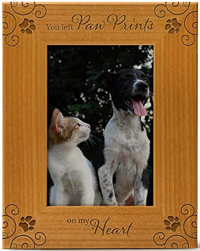 CEDAR CRATE MARKET You Left Paw Prints On My Heart, Pet Memorial Picture Frame Engraved Natural Wood Fits a 4x6 Vertical Portrait, Frame for Condolence for Animal Lovers to Keep Memories Alive - size: 4x6 Vertical