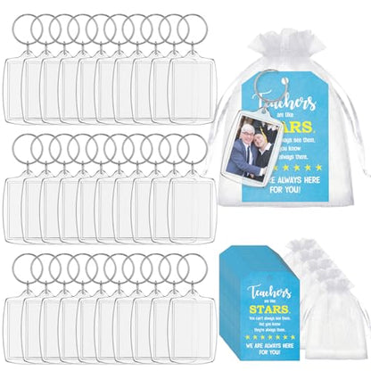 30 Sets Back to School Acrylic Photo Frame Keychain Rectangle Picture Insert Keychain with Writable Labels and Organza Bags - style: Teacher