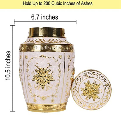 Urn for Human Ashes Adult Female - Rose Flower Cremation Urn Mom - Funeral Urn for Women Made of Zinc Alloy - Hold 200 Cubic inches of Ashes (Large Gold) - color: Large Gold
