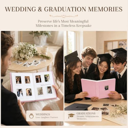 Ruibytree 128 Pockets Instant Mini Photo Album for 2x3 Pictures, Pink | Writing Space, Premium Vegan Leather, Flat-Fit Clear Pocket, Wedding Guest Book for Polaroid 2x3 Photos, Graduation Keepsakes - color: 128 Pocket Pink