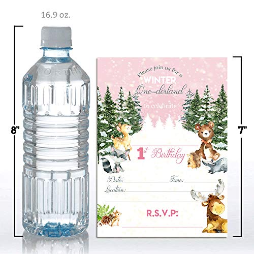 Amanda Creation Winter Onederland Invitation, 20 Pack 5x7 Winter Onederland 1st Birthday Girl Invitation Cards with White Envelopes - style: One-derland First Birthday Girls