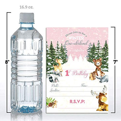 Amanda Creation Winter Onederland Invitation, 20 Pack 5x7 Winter Onederland 1st Birthday Girl Invitation Cards with White Envelopes - style: One-derland First Birthday Girls