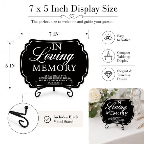 Wedding Table Sign - In Loving Memory - with Metal Stand, Wooden Reception Decor, 5x7 Inch Wedding Signs for Memory Table, Wedding Party, Pet Souvenirs, and other decorations & accessories (Black)- 07