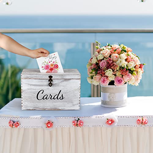 MDLUU Wood Wedding Card Box, Rustic Wedding Money Case with Lock, Envelope Holder Card Receiving Box for Reception, Birthday Party (White) - color: White