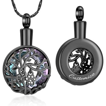 Imrsanl Tree of Life Urn Necklace for Ashes Paw Print Circle of Life Cremation Jewelry Keepsake Pendant Memorial Pet Ashes Holder for Women Men - color: Customize