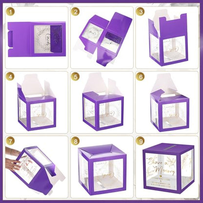 Pajean 50 Pcs Greenery Share a Memory Card, Celebration of Life Cards Box - color: Purple Gold