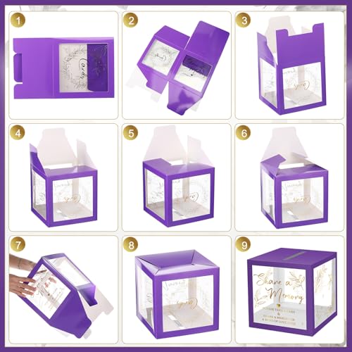 Pajean 50 Pcs Greenery Share a Memory Card, Celebration of Life Cards Box - color: Purple Gold