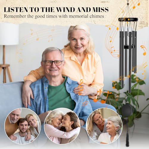 Customizable Memorial Wind Chime - Outdoor Bereavement Gift with Removable Charms, Sympathy Keepsake for Loss, Garden & Patio Decor (Black) - size: Black