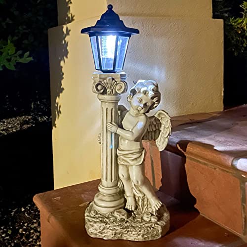 Angel Statue with Solar Lights (Right) 19.7 Inch, Outdoor Solar Angel Garden Statue with Roma Pillar for Garden Lawn Deocr, Christian Religious Gift - color: Angel Right (Only)