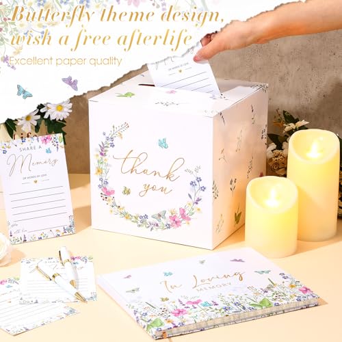 Engrowtic 54 Pcs Funeral Guest Book for Memorial Service Celebration of Life Guest Book in Loving Memory with 50 Memory Cards, Box, 2 Pens for Funeral Condolence Memorial Farewell Party Favor(Bright)