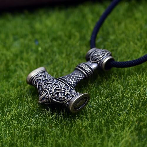 Norse Viking Thor Hammer Necklace Mjolnir Necklace for Men Talisman Jewelry - color: Antique Bronze